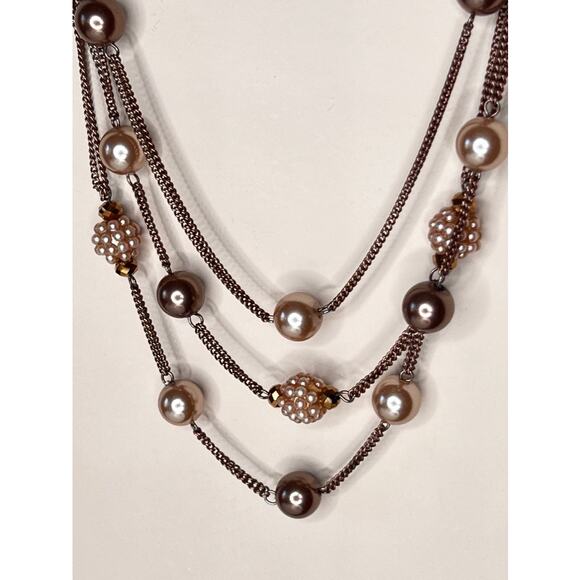 VINTAGE Stunning Layered Brown Pearl Necklace with Lobster Clasp - Picture 5 of 9